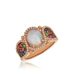 Opal and Multicolor Gemstone Ring in Gold